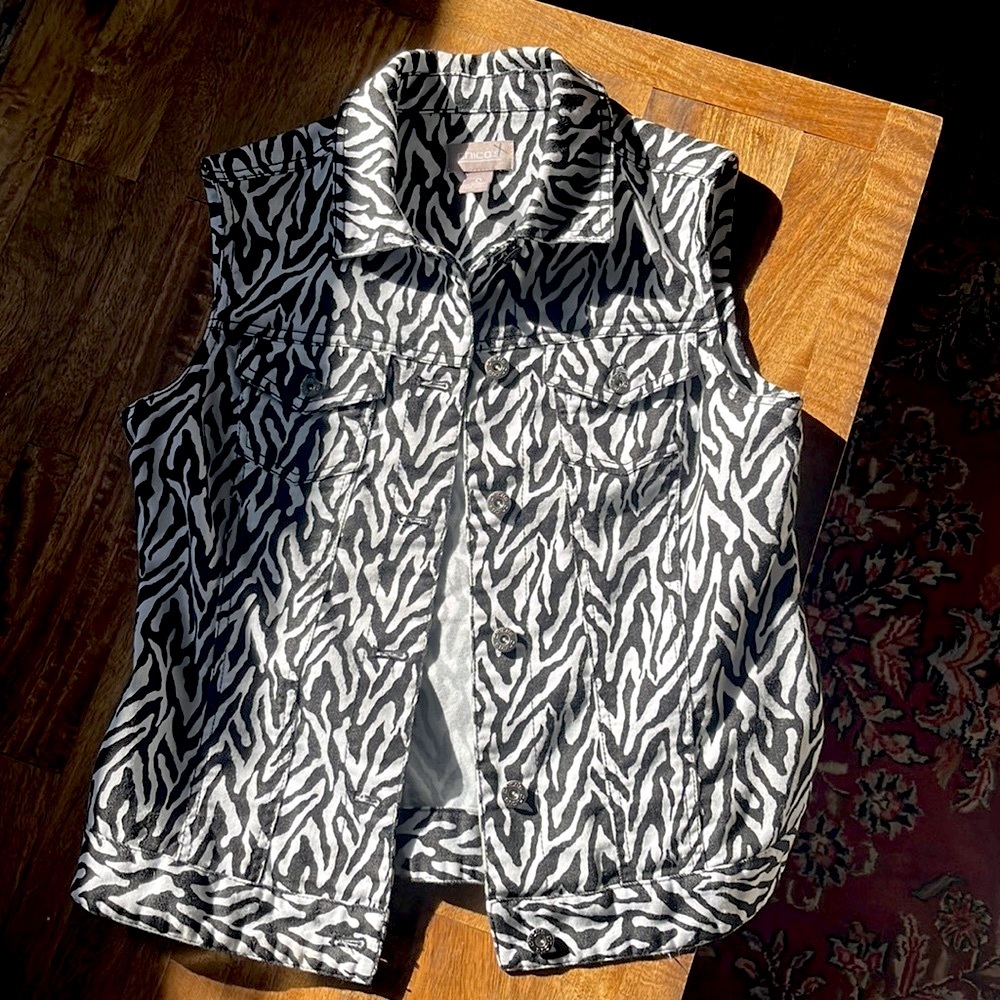 Chico’s Zebra Print Denim Vest